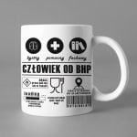 Biały kubek z napisem Człowiek od BHP - Proresult sklep z gadżetami bhp