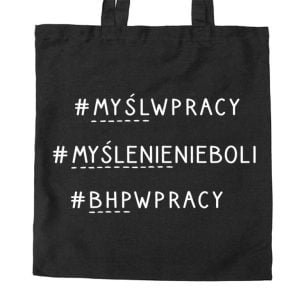 Na obrazku przedstawiona jest czarna torba z białymi napisami - Prezent BHP Proresult