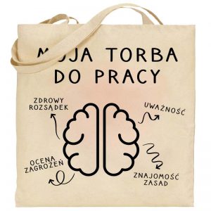 Na obrazku przedstawiona jest torba w kolorze ecru z czarnym nadrukiem - Torba bhp Proresult