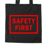 Na obrazku przedstawiono czarną torbę z czerwonym napisem " SAFETY FIRST" - Torba BHP Proresult