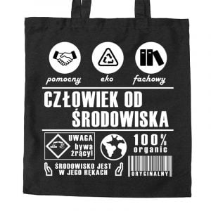 Na obrazku przedstawiono torbę w czarnym kolorze z napisem "Człowiek od środowiska" - Torba BHP Proresult