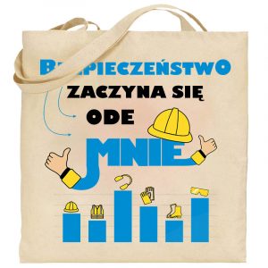 Na obrazku przedstawiona jest torba ecru z napisem "Bezpieczeństwo zaczyna się ode mnie" - Kultura bezpieczeństwa BHP Proresult