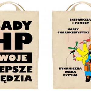 Na obrazku widać torbę ecru dwustronnie drukowaną z zasadami bhp - Dzień bezpieczeństwa BHP Proresult