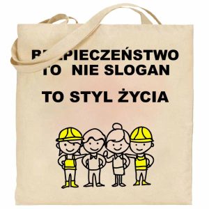 Na obrazku przedstawiona jest torba w kolorze ecru z nadrukiem - Dzień bezpieczeństwa BHP Proresult