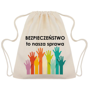 Na obrazki przedstawiony jest bawełniany workoplecak z napisem "Bezpieczeństwo to nasza sprawa" - Workoplecak BHP Proresult