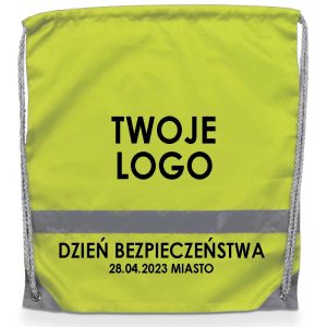 Na obrazku przedstawiony jest żółty workoplecak z odblaskiem z czarnymi napisami - Workoplecak BHP Proresult