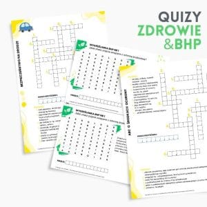 Na obrazku są przedstawione trzy przykładowe karty pracy z produktu quizy zdrowie i bhp - Quizy BHP Proresult