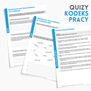 Na obrazku są przedstawione trzy przykładowe karty pracy z produktu quizy kodeks pracy - Quizy BHP Proresult