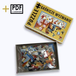 Na obrazku widać otwarte pudelko puzzle, w środku widać torebkę z puzzlami - Puzzle BHP Proresult