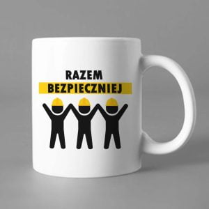 Na obrazku przedstawiony jest kubek z napisem "Razem bezpieczniej" - Kubek BHP Proresult